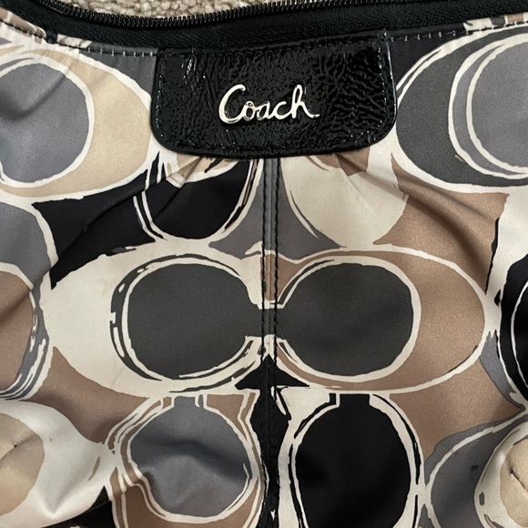 Coach Small Shoulder Bag Classic Purse Black, Grey, & Tan Signature ‘C’ Pattern - Picture 2 of 2